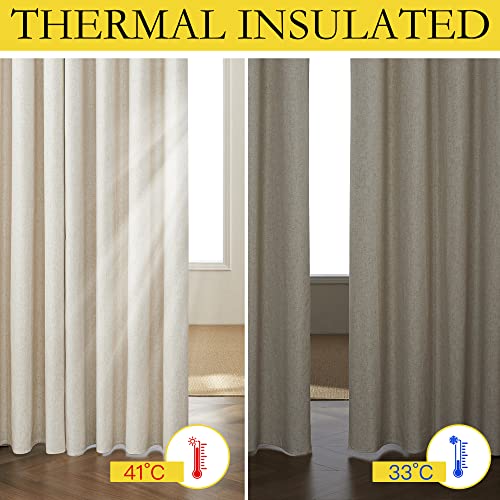 Full Blackout Natural Linen Cold Reducing Curtains 102" Length with Thermal Insulated Liners for Living Room (52"W x 102"L (Pack of 2) / Natural)