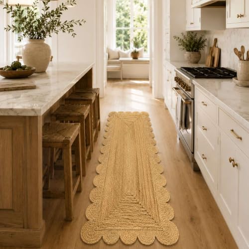 Jute Runner Rug 2.5x16 Ft with Scalloped Border (Natural / 2'7" x 16' (Rectangular))