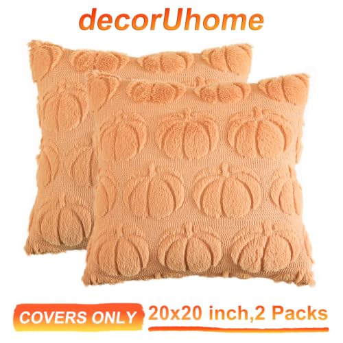 Fall Pumpkin Faux Fur Throw Pillow Covers 20x20 Set of 2 (Pumpkin / 20" x 20" (Pack of 2))