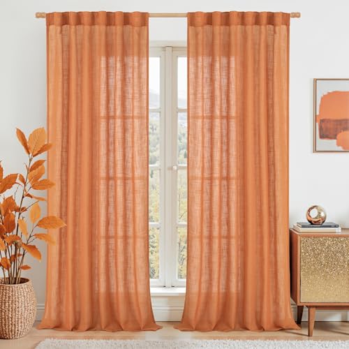102 Inches Long Linen Curtains for Living Room Bedroom 2 Panels (Burnt Orange / 52"W x 102"L (Pack of 2))