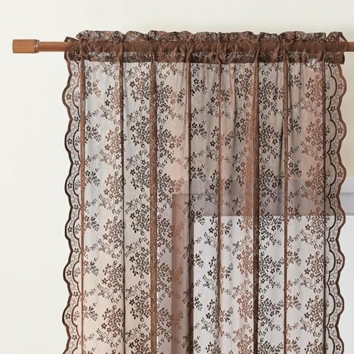 Vintage Lace Curtains 108 Inches Long (Brown / 52"W x 108"L (Pack of 2))