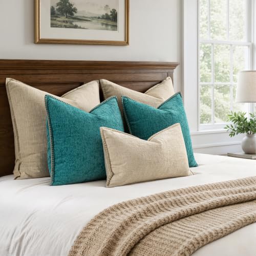 Decorative Couch Throw Pillow Covers 18x18 Inch Teal 2 Pack (Teal / 18" x 18" (Pack of 2))