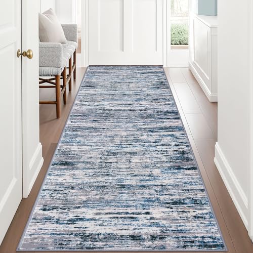 Modern Abstract Runner Rug 3x8 (3' x 8' (Runner) / Grey Blue White)
