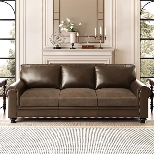 Leather Look Couch Cushion Covers Sofa Seat Slipcovers Sets Couches Furniture Protector for Sectional Armchair Loveseat Pets Kids Stretch Spandex Fabric (3 Cushion XL Sofa / 01 Brown)