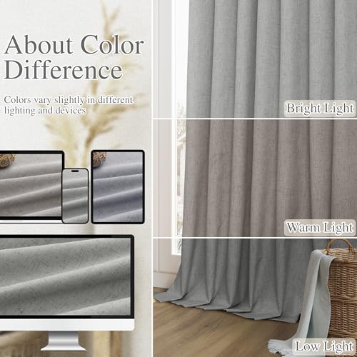 100% Blackout Linen Curtains 72 Inch Length 2 Panels Set for Living Room Bedroom Back Tab Thermal Insulated Black Out Linen Drapes Room Darkening Window Curtains (Dark Grey / 52"W x 72"L (Pack of 2))