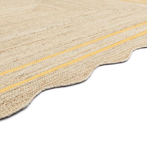 Wave Scalloped Jute Rug Entryway Natural Boho Area Rug 2'6"x4' Yellow (2'6"x4' / Yellow)