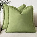 Decorative Linen Fringe Throw Pillow Covers 20×20 Lush Green (20" x 20" (Pack of 2) / Greenery)