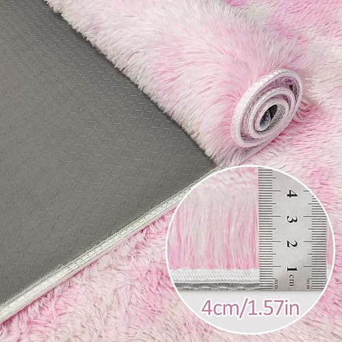 Tie Dye Pink Fluffy Rug for Bedroom 4x6ft Soft Shag Area Rug Mat Bedside Throw Rug for Living Room Kids Room Boys Teens Nursery Baby Dorm Office Home Decor Aesthetic Carpets (Tie-dyed Pink / 4' x 6' (Rectangular))