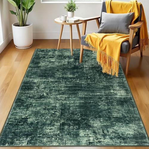 Abstract Area Rug 3x5 Ft Washable Rugs for Entryway Indoor (Dark Green / 3' x 5' (Rectangular))