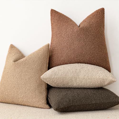 Decorative Textured Boucle Throw Pillow Cover 24x24 Burnt Orange (24" x 24" (Pack of 2) / Autumnal)