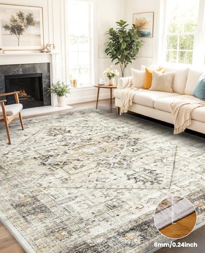Amada Large 8x10 Washable Area Rug for Living Room (8' x 10' (Rectangular) / Grey/Beige)