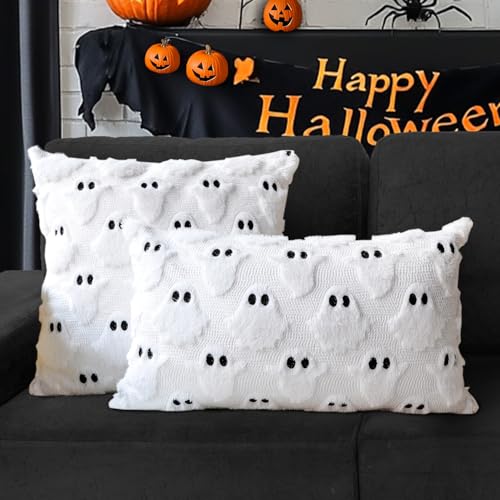 Halloween Pillow Covers 20x20 Set of 2 White Ghost Farmhouse Home Decor (White / 20" x 20" (Pack of 2))