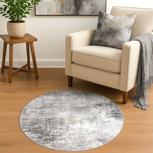 Round Area Rug 3 Ft Circle Entryway Rugs Round Washable Door Mat Indoor Entrance (Ash Grey/Beige / 3' x 3' (Rectangular))