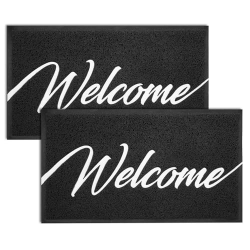 Door Mat 2 Pack Outside Inside Welcome Doormat 30"x17.5" Durable Floor Mat Non Slip Rug Ultra Absorb Mud Easy Clean Front Doormat for Garage (2'6" x 1'6" / 2pack Welcome)