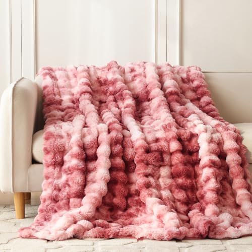 Soft Bubble Faux Fur Throw Blanket (Tie-dye Magenta / 50“x60”)
