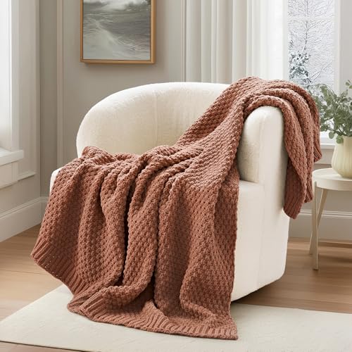 HOME Chunky Chenille Knit Throw Blanket (Terracotta Clay / 50" X 60")