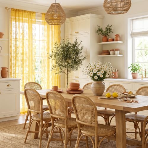 Vintage Lace Curtains 108 Inches Long (Mustard Yellow / 52"W x 108"L (Pack of 2))
