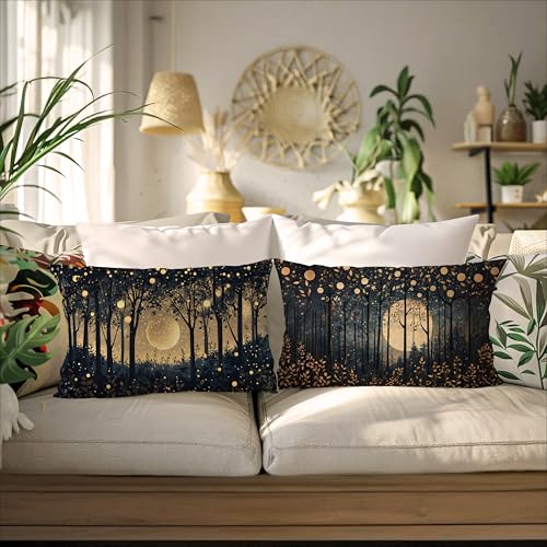 Rustic William Morris Inspired Gold Moon Pillow Covers 12x20 Set of 2 (Forest-black and Gold 26 / 20" x 12" (Pack of 1))