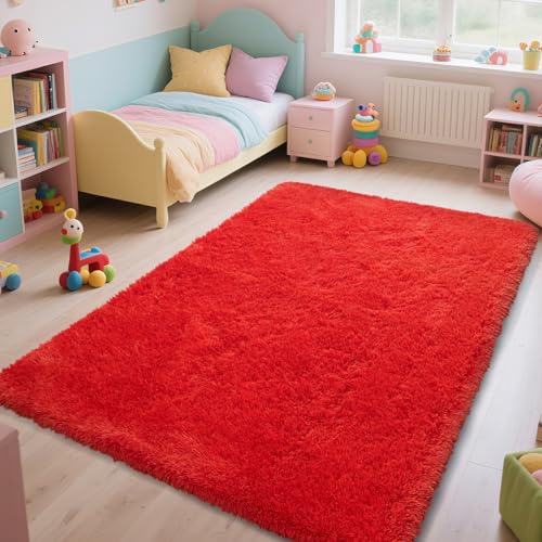 Red Shag Area Rugs for Bedroom Living Room