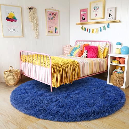 3'x3' Blue Round Rug for Bedroom (3' (Round) / Blue)