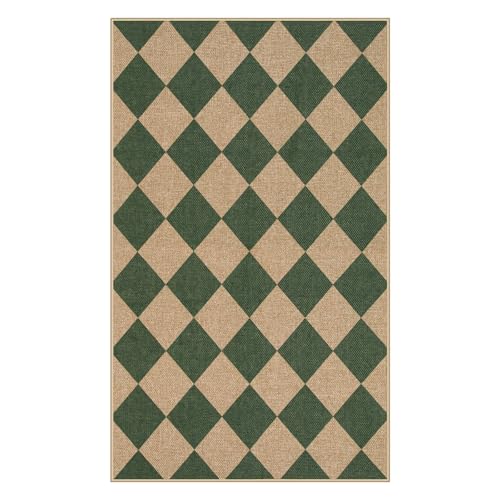 Checkered Easy Jute 3x5 Outdoor Patio Rug (3' x 5' (Rectangular) / Deep Green/Nature-2)