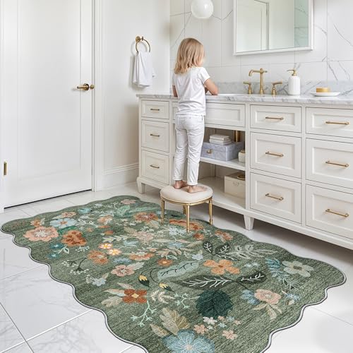 Washable 3x5 Entryway Area Rugs (3' x 5' (Rectangular) / Green/Floral)