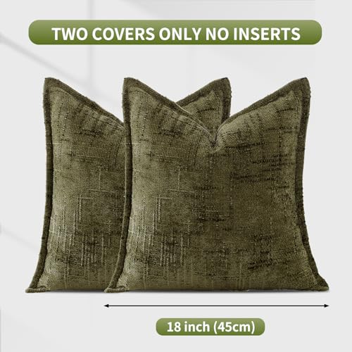 Chenille Throw Pillow Covers 18x18 Inch (Chenille-dusty Green / 18" x 18" (Pack of 2))