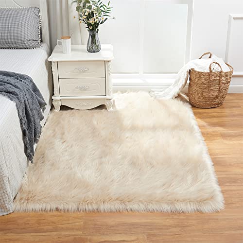 Ultra Soft Fluffy Shaggy Area Rug Faux Fur Rug Chair Cover Seat Pad Fuzzy Area Rug for Bedroom Floor Sofa Living Room (Beige / 4' x 6' (Rectangular))