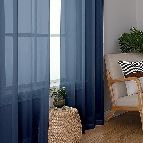 Long Navy Blue Sheer Curtains 96 inches Long for Living Room (40"W x 96"L (Pack of 2) / Navy Blue)