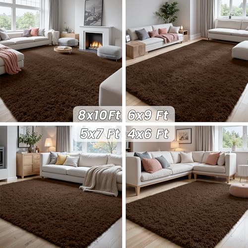 5x7 Fluffy Shag Area Rugs for Living Room Bedroom (Brown / 5' x 7' (Rectangular))