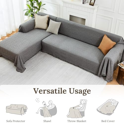 Sectional Couch Covers for Sectional Sofa L Shaped Sofa Cover Blanket 2 Pieces L Shape Furniture Protector for Pets Dogs (Dark Grey / XX-Large)