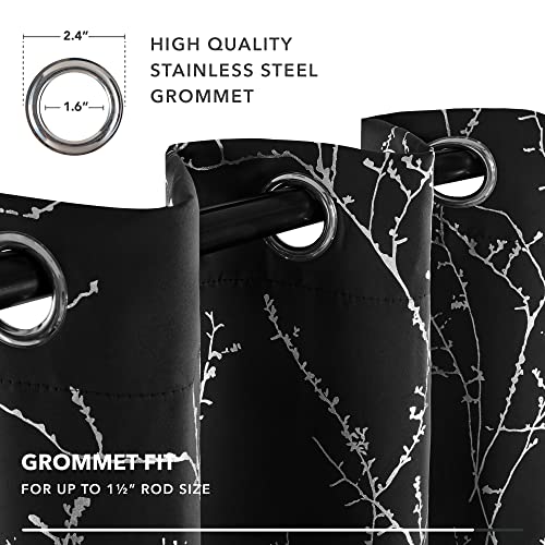 Living Room Curtains 63 Inches Long (Black/Tree Branch / 52"W x 63"L (Pack of 2))