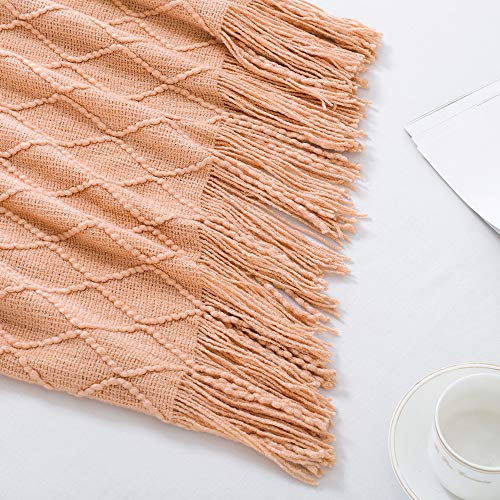 Orange Throw Blanket 60x80 Inch Boho Knit Soft Throw Sofa Blanket (Coral / 60"x80")