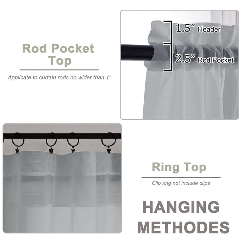 Light Grey Sheer Curtains 84 Inch Long 2 Panels for Living Room (Light Grey / 59"W x 84"L (Pack of 2))