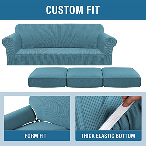 4 Piece Stretch Sofa Covers for 3 Cushion Couch Covers for Living Room Furniture Slipcovers (X-Large / Storm Blue)