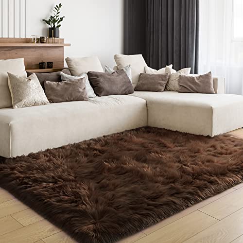 Soft Fluffy Faux Fur Rugs for Bedroom Bedside Rug 3x5 Feet (Brown / 3 x 5 Feet (Rectangular))