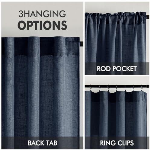 Navy Blue Linen Curtains 52x72 Inch 2 Panels for Bedroom Living Room (52"W x 72"L (Pack of 2) / Navy Blue)