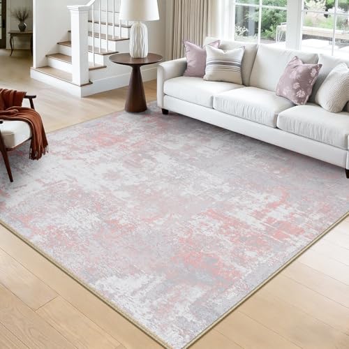 Washable Square 8'x8' Area Rug for Living Room Gray Pink (Gray/Pink / 8' x 8' (Square))