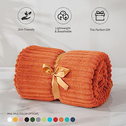 3D Ribbed Burt Orange Fall Throw Blanket for Couch (Burnt Orange / Throw(50"x60"))