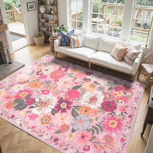 Pink Area Rug 9x12 for Living Room Bedroom (Pink / 9' x 12' (Rectangular))