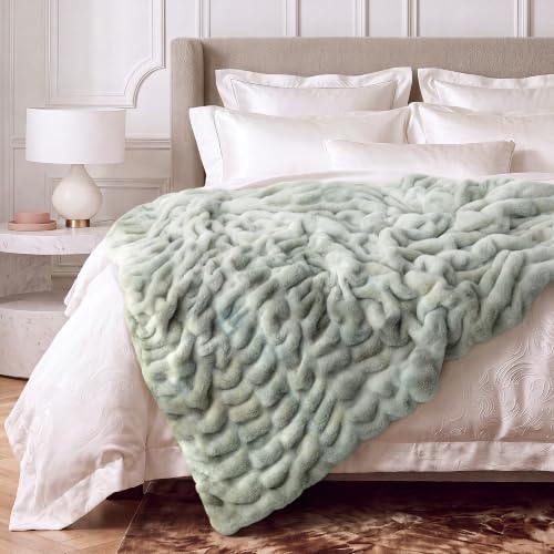 Double Sided Faux Fur Throw Blanket (Tie-dye Light Grey / Throw)