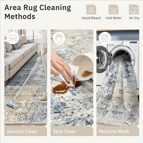 Abstract Rug 8x10 Large Living Room Area Rugs Washable Blue (Blue/Yellow / 8' x 10' (Rectangular))
