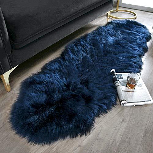 Ashler Faux Fur Rug (6' x 2' (Irregular) / C-navy Blue)