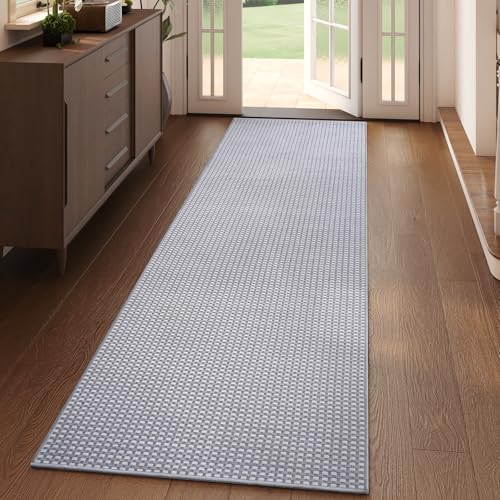 Kitchen Runner Rug Mat Non Slip Hallway Runner Washable Gray 2x6 ft (A- Light Grey / 2' x 6')