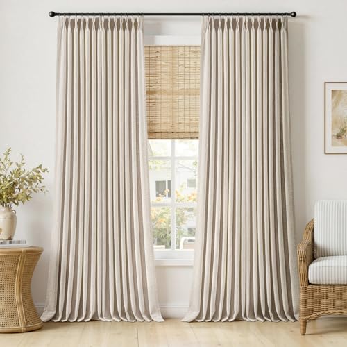 Pinch Pleated Thick Linen Curtains 102 Inches 2 Panels Cream White (Cream White / 40"W x 102"L (Pack of 2))