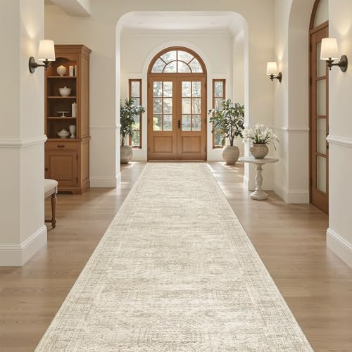 Washable 3x14 Hallway Runner Rug Non (Beige / 3' x 14' (Runner))