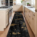 Washable Runner 2'x8' Abstract Area Rug for Hallway Black Gold (Black/Gold / 2' x 8' (Runner))