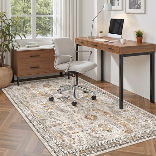 Area Rug 4x6 Washable Rugs Vintage for Living Room (Brown/Gold / 4' x 6' (Rectangular))