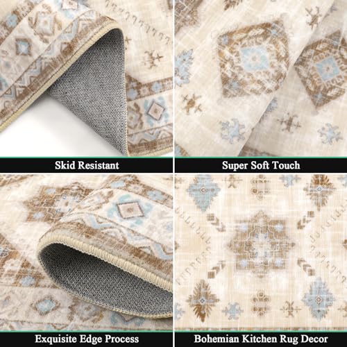 HEBE Boho Kitchen Rugs Set of 3 (Cream Tan / 20"x32"+20"x48"+20"x59")