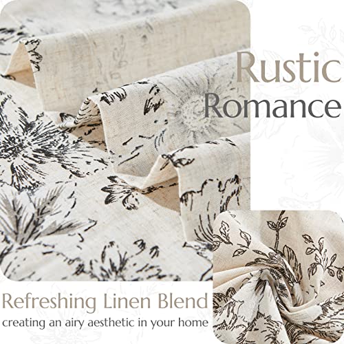Vintage Floral Linen Curtains 84 Long for Living Room 2 Panels (Black on Beige / 38"W x 84"L (Pack of 2))